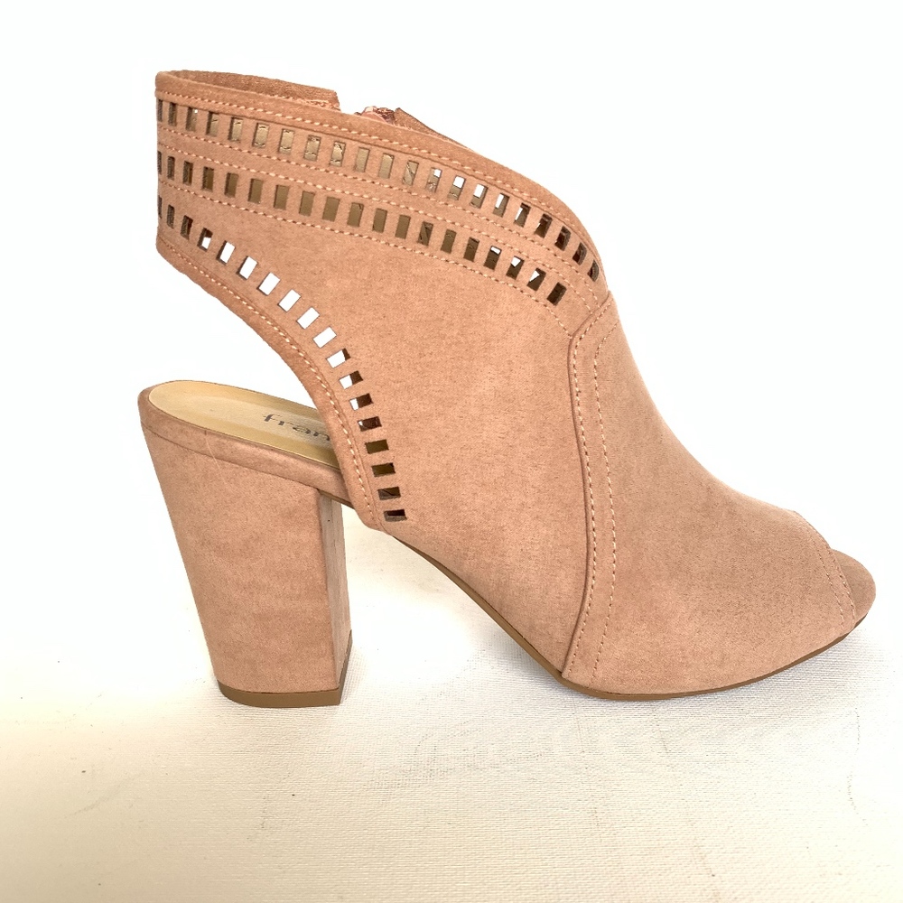 Francesca's Ali Nude Laser Cut Peep Toe Heels - Picture 2 of 8